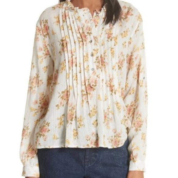 La Vie Rebecca Taylor Ivory Metallic Floral Madeleine Blouse XS Dainty Ruffle - Picture 2 of 12